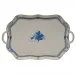 Chinese Bouquet Blue Rectangular Tray With Branch Handles 18 in L