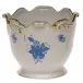 Chinese Bouquet Blue Ribbed Cachepot 6.25 in H X 7 in D