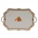 Chinese Bouquet Rust Rectangular Tray With Branch Handles 18 in L