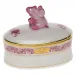 Chinese Bouquet Garland Raspberry Oval Box With Elephant 2.75 in L X 2 in H