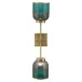 Vapor Double Sconce, Antique Brass and Aqua Metallic Glass