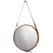 Large Round Steel Mirror, Brown Leather