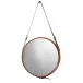 Small Round Steel Mirror, Brown Leather