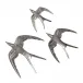 Set of Three Nickel Birds in Flight