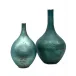 Set of Two Peacock Blue Iridescent Vases