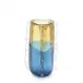 Blue and Yellow Rippled Handblown Glass Vase III 9.75"H X 6"W X 6"D