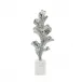 Gleaming Leaf Sculpture on Marble Base, Medium Silver