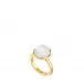 Pivoine Ring White Pearly On Clear Crystal, 18 Carats Yellow Gold Plated