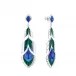 Paon Earrings Blue Crystal And Green Lacquer, Silver