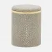 Bradford Sand/Gold Canister Small Round Realistic Faux Shagreen/Brass