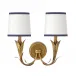 River Reed Sconce Double Antique Gold Leaf with Navy Shade