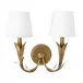 River Reed Sconce Double Antique Gold Leaf with Natural Linen Shade