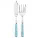 Gingham Turquoise 2-Pc Fish Serving Set 11" (Knife, Fork)