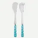 White Dots Turquoise 2-Pc Salad Serving Set 10.25" (Fork, Spoon)