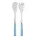 White Stripe Light Blue 2-Pc Salad Serving Set 10.25" (Fork, Spoon)