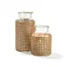 Set of 2 Hand-Crafted Cane Webbing Jars Glass/Natural Cane