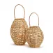 Set of 2 Oval Rattan Lantern Decor with Vegan Leather Handle and Glass Holder Includes 2 Sizes Rattan/Plywood/Vegan Leather/Glass