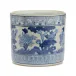 Blue and White Garden Scene Vase/Planter Hand-Painted Porcelain