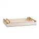 Set of 2 Antique Cream Faux Stingray Embossed Faux Leather Decorative Rectangle Trays with Genuine Bamboo Handles Vegan Leather/Bamboo