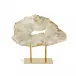 White Quartz Geode Slab on Gold Stand Genuine White Quartz Geode