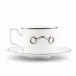 Pewter Bit Platinum Rim Bone China Cup and Saucer