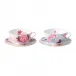 Cuckoo Teacup & Saucer Blue/Pink, Set of 4