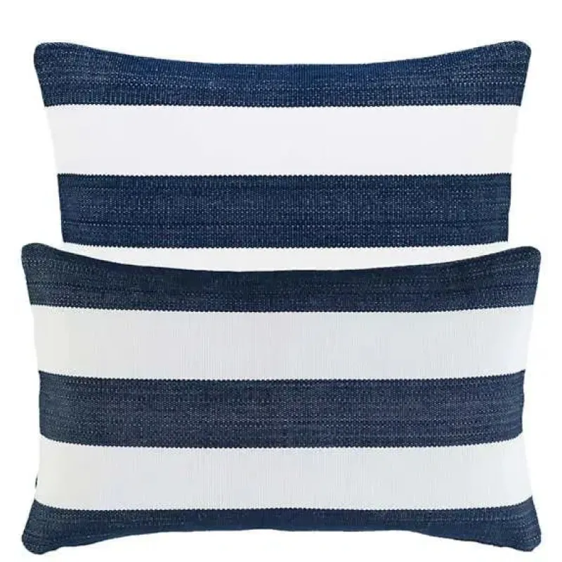 Pine Cone Hill Catamaran Stripe navy and white indoor outdoor pillow