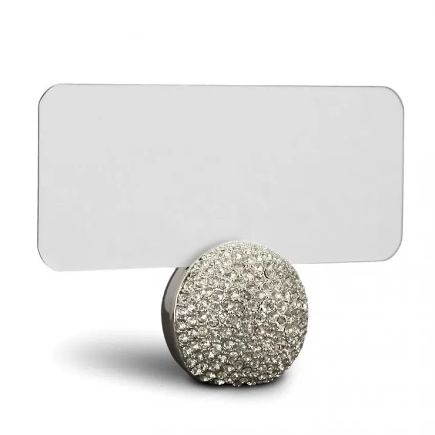Pave Sphere Platinum + White Crystals Place Card Holders (Set of 6 with 25 cards) 1 x 1" - 3 x 3cm