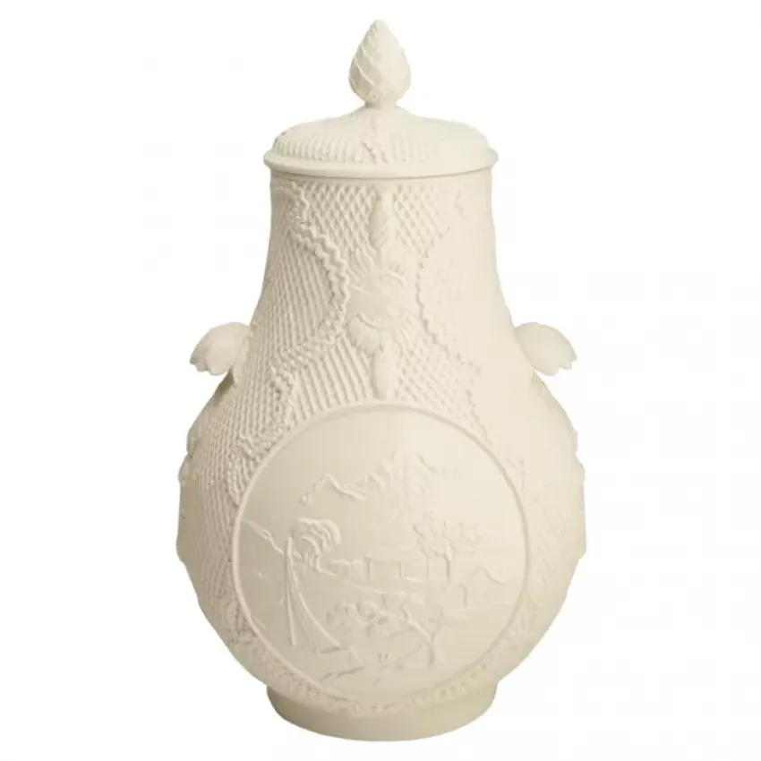 Chinese Handled Lg Vase W Medallion Center & Cover 19" X 10"