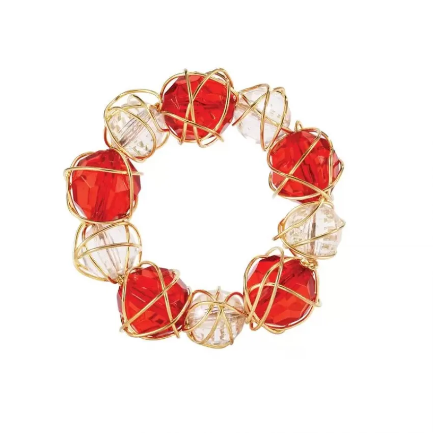 Crystal Bauble Red & White Napkin Rings, Set of Four