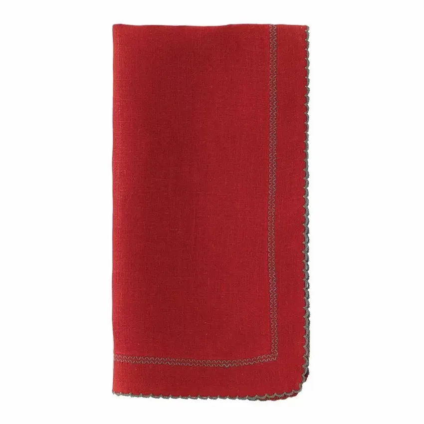 Picot Red/Evergreen 22" Napkins, Set of Four