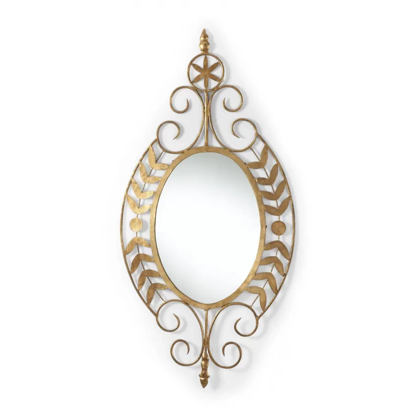 Small Leaves Oval Mirror Gold Leaf