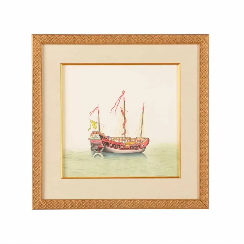 Chin Junk Yellow Sail Watercolor On Silk