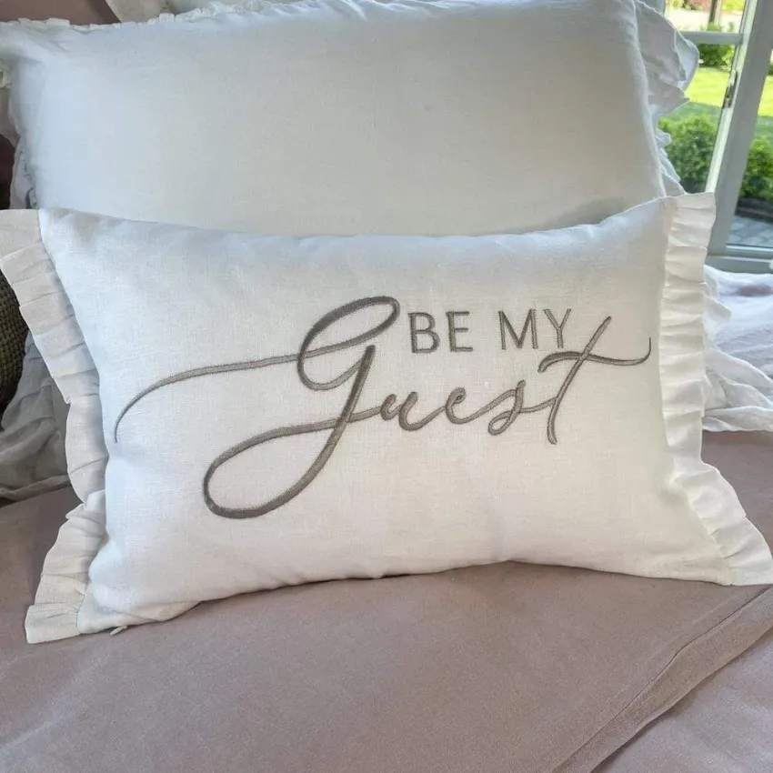 Be My Guest, White (Taupe), Ruffle 13" x 19" Pillow