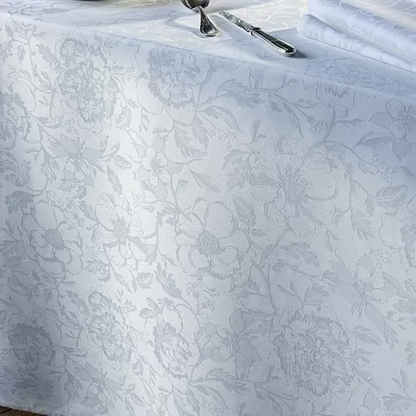 Mille Charmes Blanc Coated Cotton Custom Tablecloth