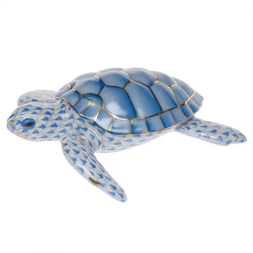 Herend Loggerhead Turtle Blue 4.5 in L X 1.5 in H | Gracious Style