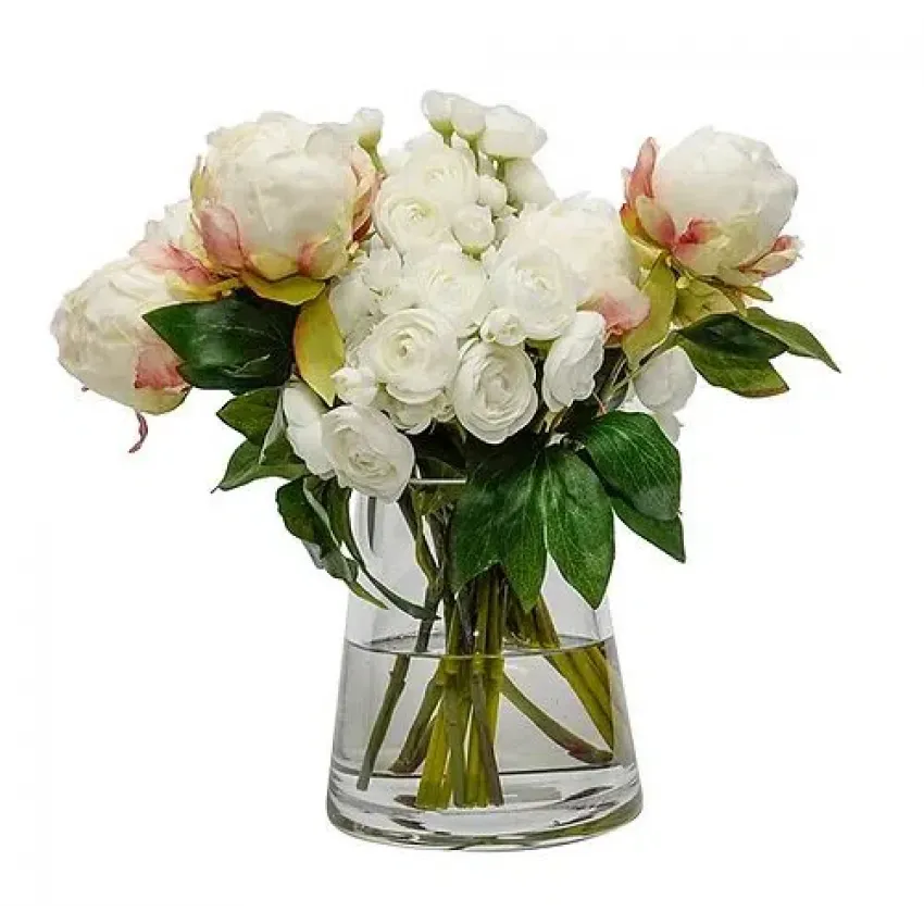 White Peony Floral In Pyramid Glass