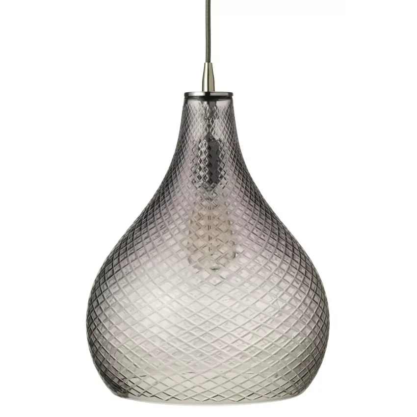 Cut Glass Curved Pendant Grey Glass