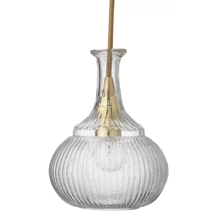 Olive Carafe Pendant Clear with Brass