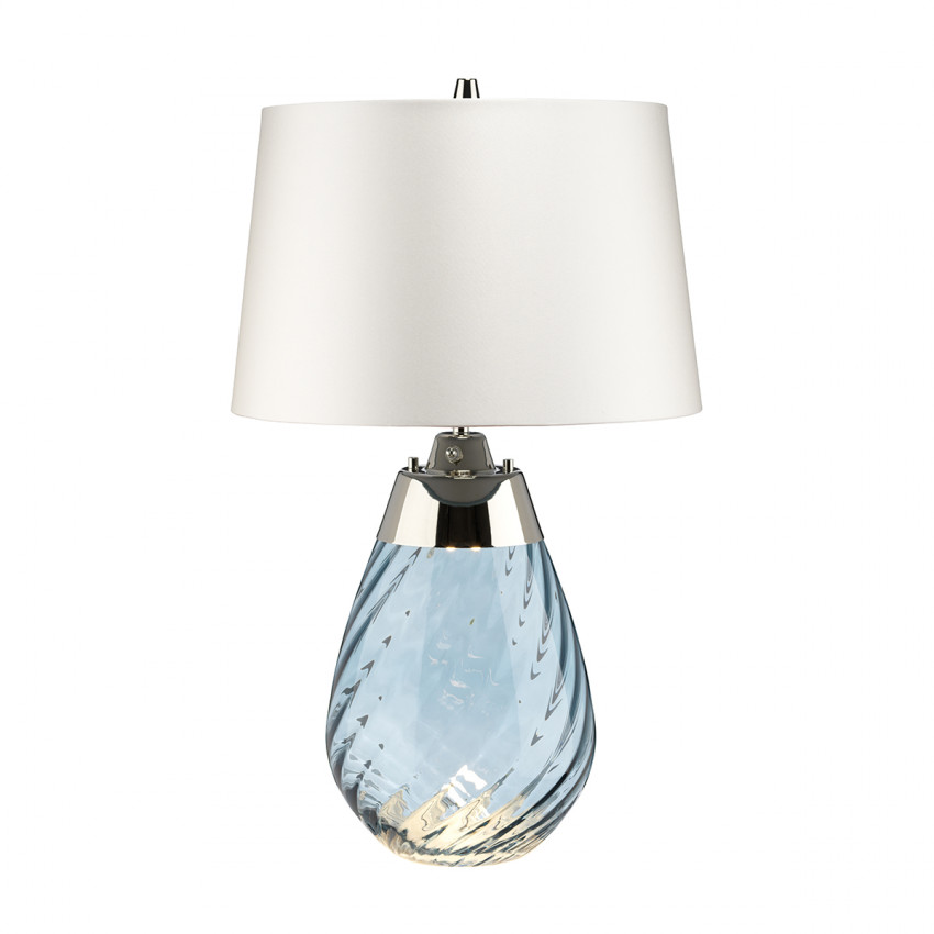 Small Lena Table Lamp Blue with Off White Satin Shade