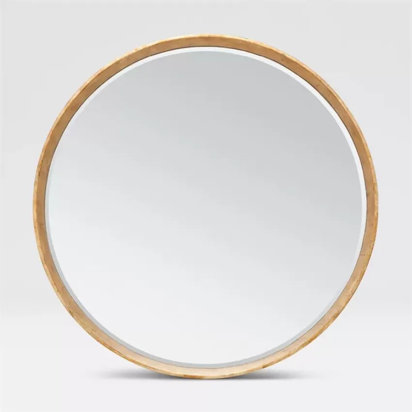 Thadeus 31"Diam Round Metalized Gold Wood Mirror