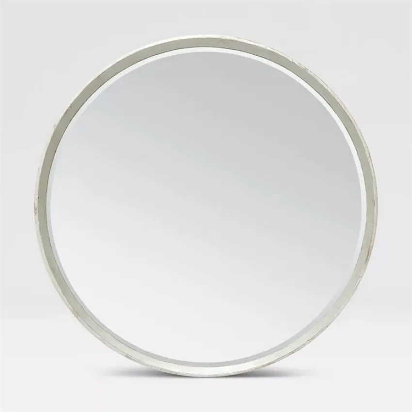 Thadeus 31"Diam Round Metalized Silver Wood Mirror