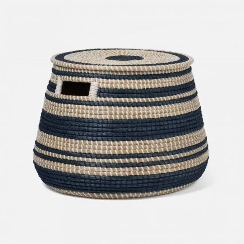 Arley Blue/Natural Basket With Lid Seagrass