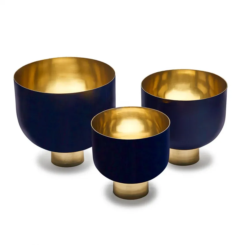 Set of 3 Opus Decorative Hammered Aluminum Lacquer Bowls with Gold Base Includes 3 Sizes Aluminum