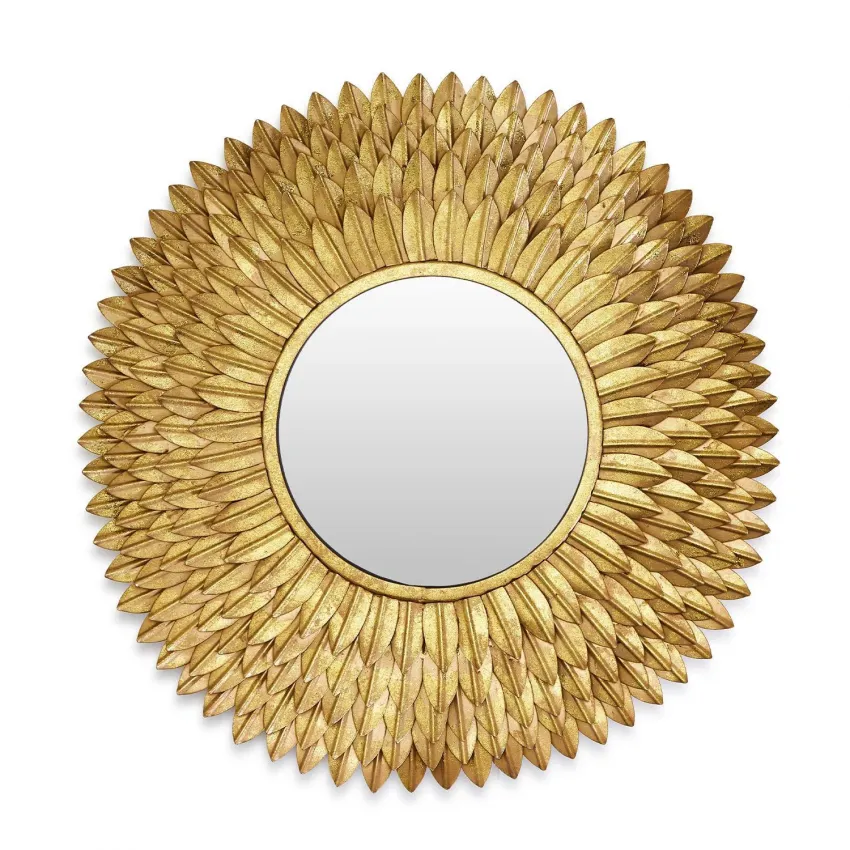 Golden Petals 24" Round Wall Mirror with Antique Gold Leaf Finish Metal/Glass