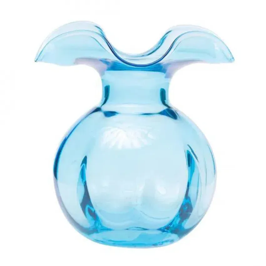Hibiscus Glass Aqua Medium Fluted Vase 9"D, 10"H, 96 oz