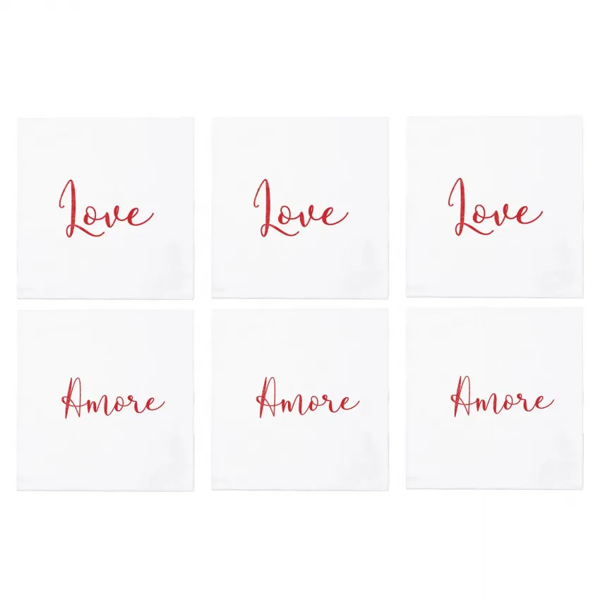 Papersoft Napkins Love/Amore Cocktail Napkins (Pack of 20) - Set of 6 5"Sq (Folded) 10"Sq (Flat)