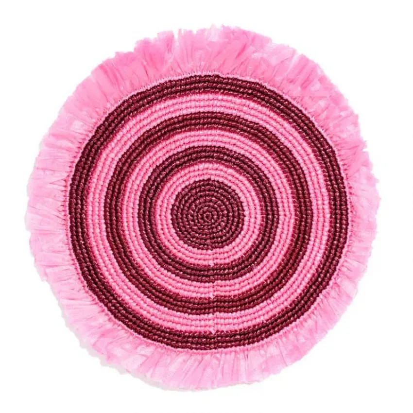 Woven Fringe Pink/Maroon 16" Round Placemat
