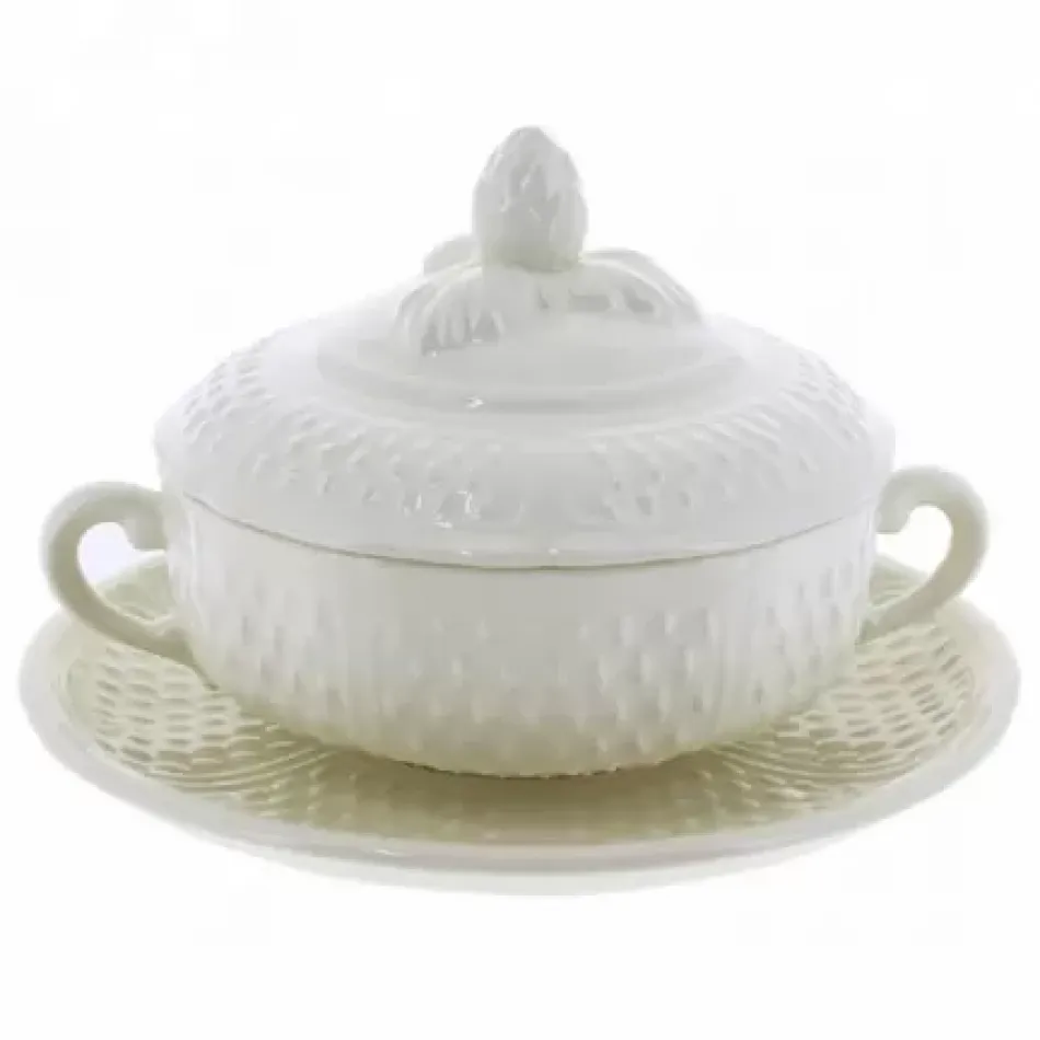 Pont Aux Choux White Set Of 2 Covered Bouillon Cups & Saucers