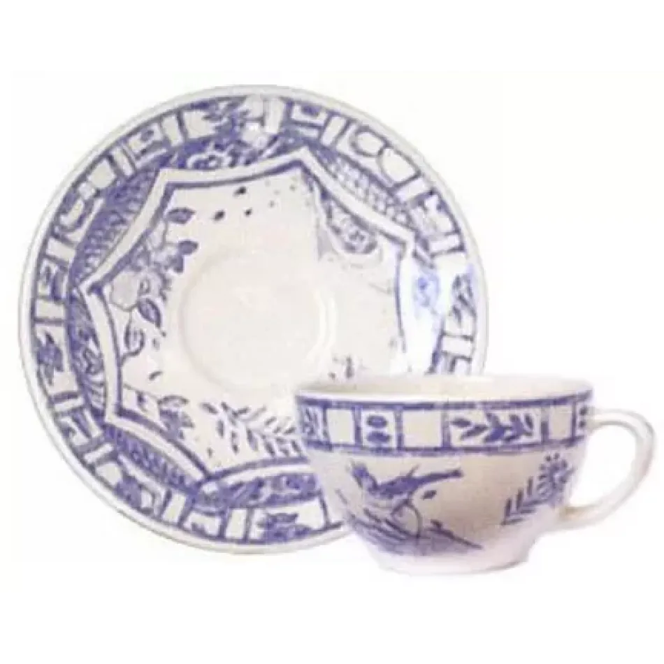 Oiseau Bleu Set Of 2 Tea Cups & Saucers 6" Dia